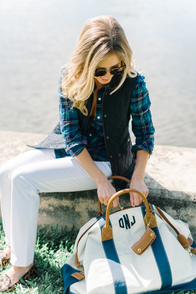 blue_vest_blouse_white_pants_leopard_shoes_monogrammed_bag_sunglasses_palm_beach