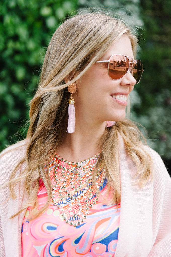 palm_beach_worth_avenue_pink_lilly_pultizer_dress_cashmere_wrap_aviators_tassel_earrings