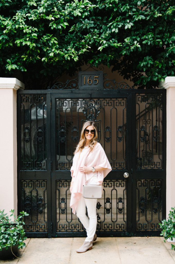 winter_outfit_worth_avenue_palm_beach_blush_cashmere_wrap_white_jeans_gold_tassel_necklace_booties_sunglasses_bag