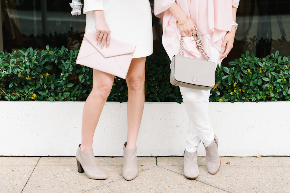 winter_outfits_worth_avenue_palm_beach_white_dress_tweed_jacket_blush_cashmere_wrap_booties_pink_clutch_grey_bag