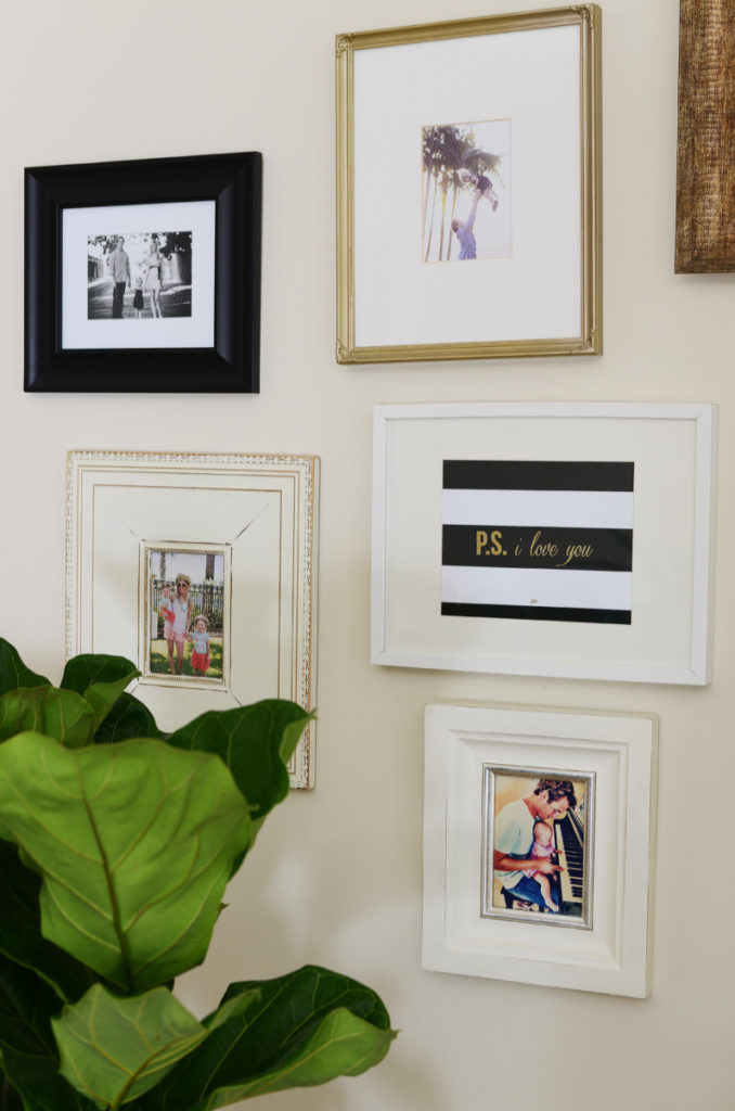 gallery_wall_white_black_gold_family_palm_beach