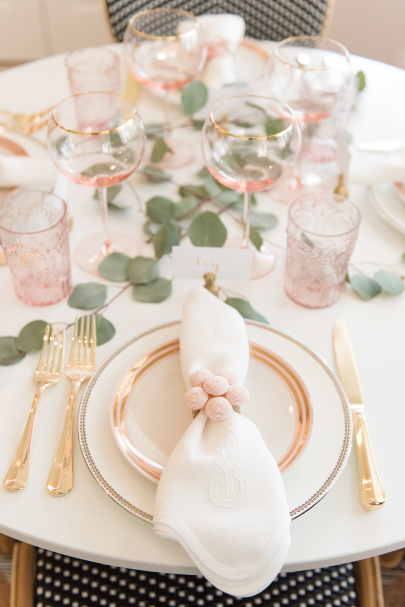 Blush and gold holiday tablescape