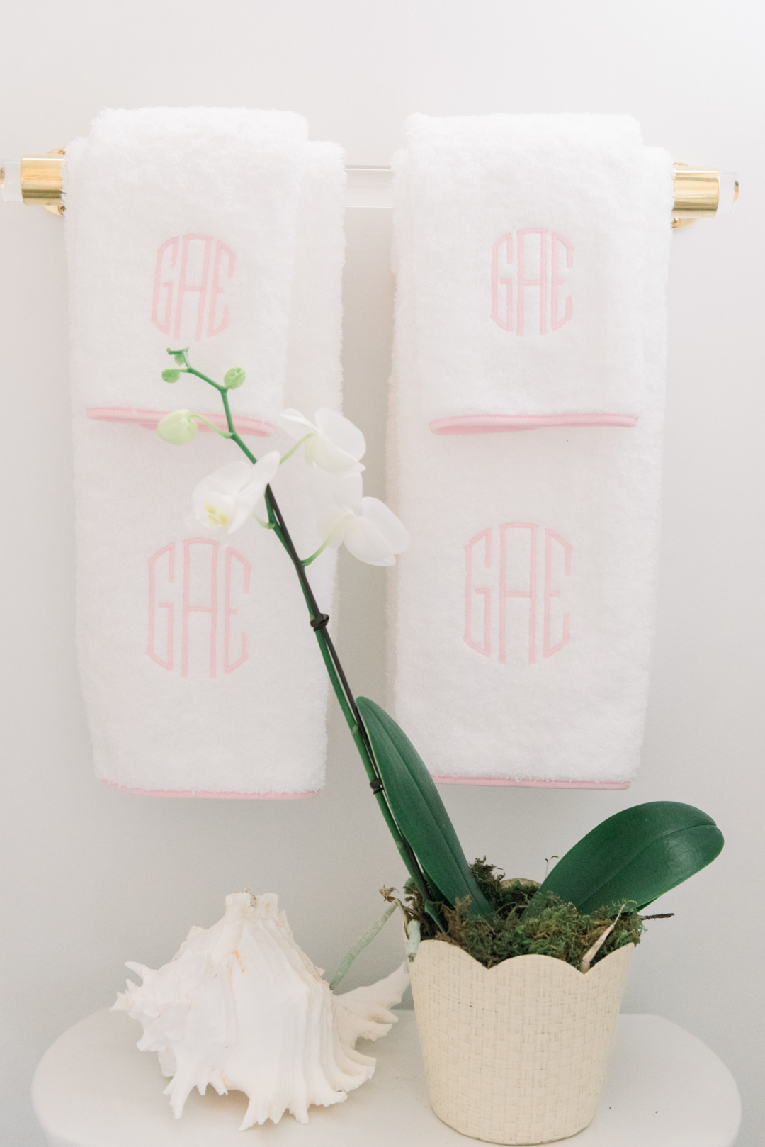 pink white and gold bathroom 
