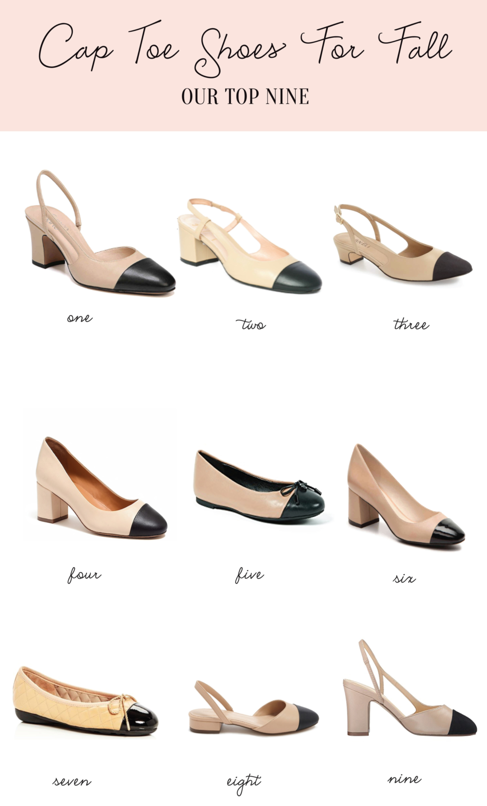 cap toe block heel pumps